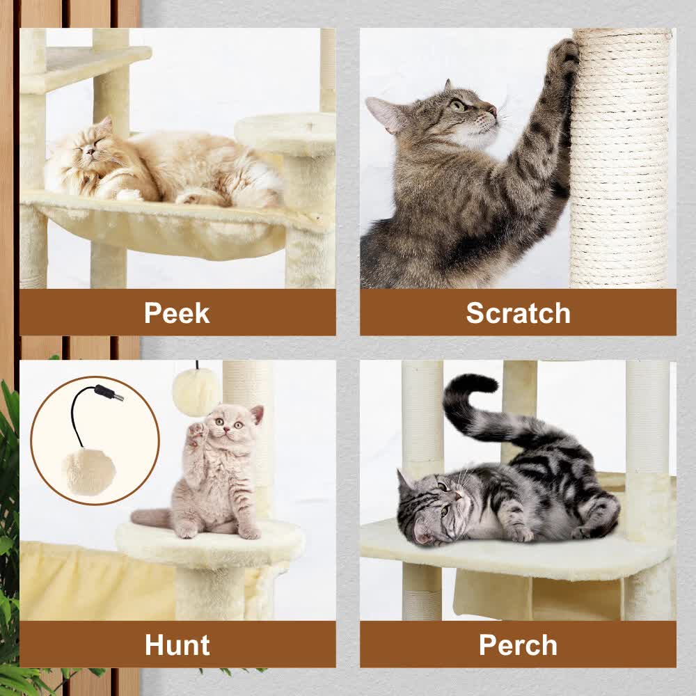 VaKa 184cm Road Cat Tree Tower Scratching Post Scratcher Condo with Big Hammock V465-51025