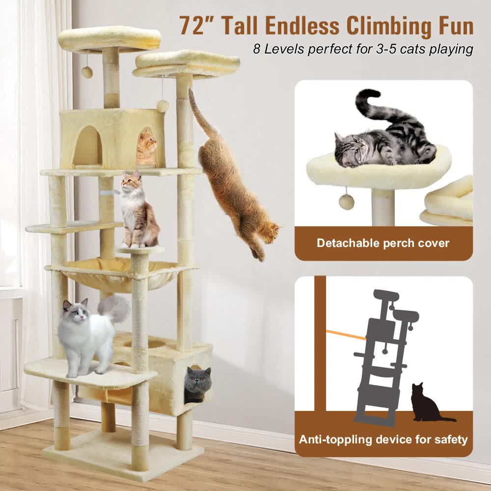 VaKa 184cm Road Cat Tree Tower Scratching Post Scratcher Condo with Big Hammock V465-51025