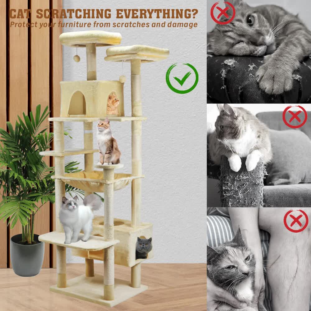 VaKa 184cm Road Cat Tree Tower Scratching Post Scratcher Condo with Big Hammock V465-51025