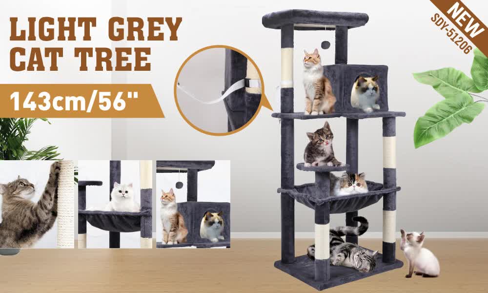 VaKa 143cm Cat Tree Scratching Post Scratcher Tower Condo House Furniture Wood V465-51026