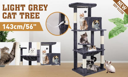 VaKa 143cm Cat Tree Scratching Post Scratcher Tower Condo House Furniture Wood V465-51026