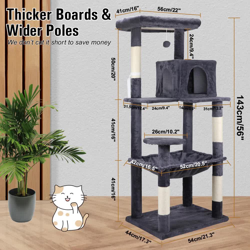 VaKa 143cm Cat Tree Scratching Post Scratcher Tower Condo House Furniture Wood V465-51026