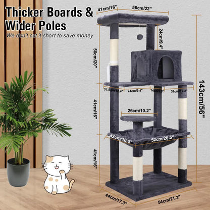 VaKa 143cm Cat Tree Scratching Post Scratcher Tower Condo House Furniture Wood V465-51026