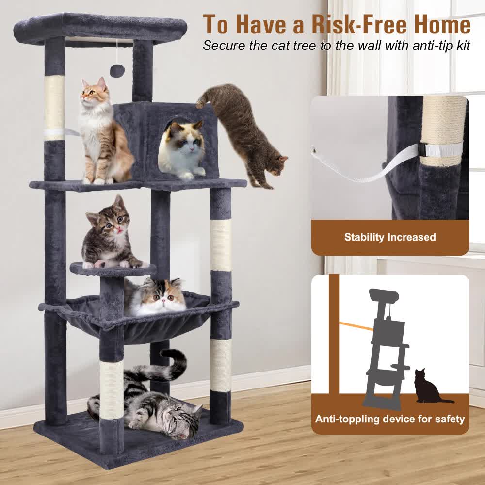 VaKa 143cm Cat Tree Scratching Post Scratcher Tower Condo House Furniture Wood V465-51026