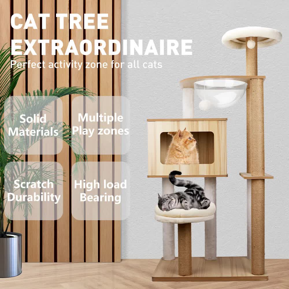 VaKa 1.42M Cat Tree Tower Scratching Post Scratcher Cats Condo House Bed Furniture V465-51027