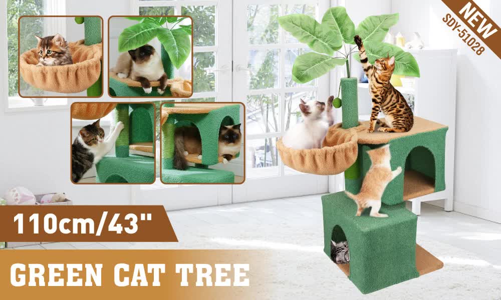 VaKa 1.1M Cat Tree Scratching Post Palm Tree Cat Post Dangling Balls Cat Toy V465-51028