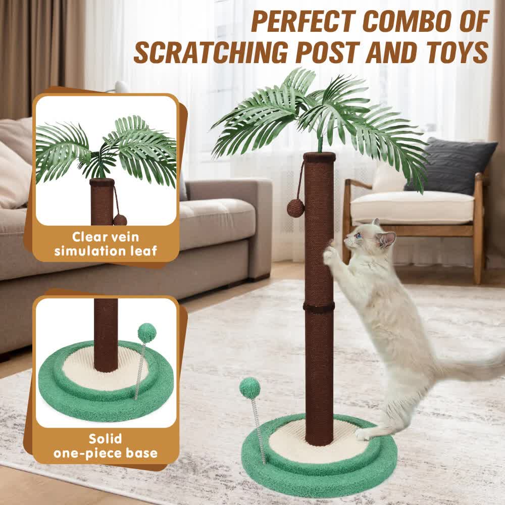 VaKa Cat Tree Scratching Post Large Palm Tree Cat Post Dangling Balls Cat Toy V465-51029