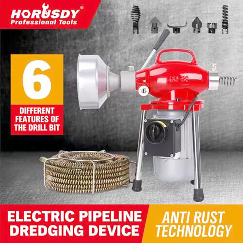 400W Drain Cleaner Electric Eel Rigid Plumbing Sewerage Pipe Machine 6 Cutters V465-53001-1