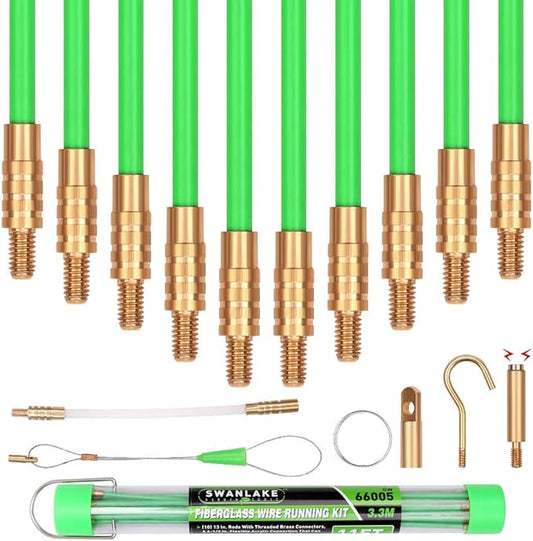 SWANLAKE 11FT/3.3M Fiberglass Running Wire, Pull Push Rod, Fish Tape Cable Coaxial Electrical Fish Tape Pull V465-66005