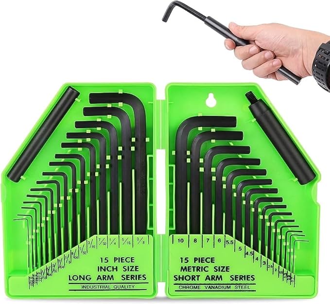 SWANLAKE 32PCS Hex Key Set, Allen Wrench Set Inch/Metric MM(0.7mm-10mm) SAE(0.028"-3/8) V465-66014-S