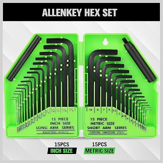 SWANLAKE 32PCS Hex Key Set, Allen Wrench Set Inch/Metric MM(0.7mm-10mm) SAE(0.028"-3/8) V465-66014-S