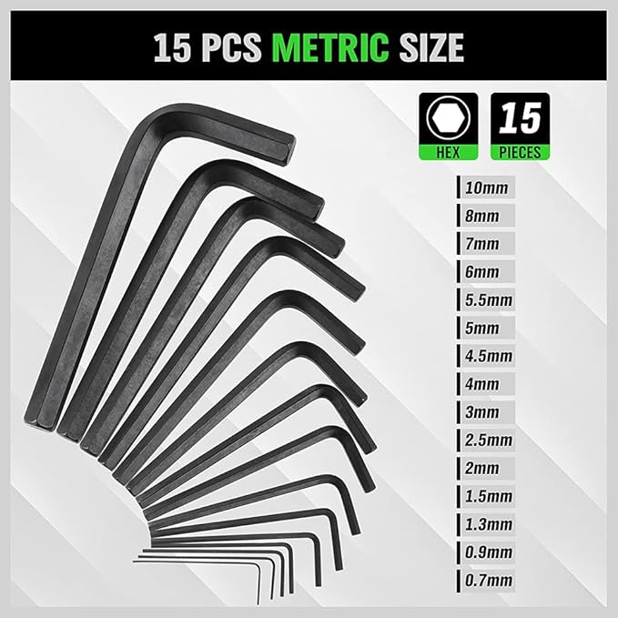 SWANLAKE 32PCS Hex Key Set, Allen Wrench Set Inch/Metric MM(0.7mm-10mm) SAE(0.028"-3/8) V465-66014-S