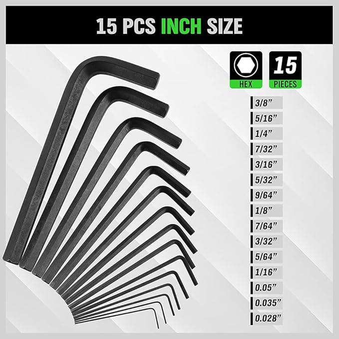 SWANLAKE 32PCS Hex Key Set, Allen Wrench Set Inch/Metric MM(0.7mm-10mm) SAE(0.028"-3/8) V465-66014-S