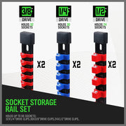 SWANLAKE 6-Piece Socket Organizer Set, Sockets Holder Rack Rail Mountable 86 Sliding Clips, Premium Quality V465-66015