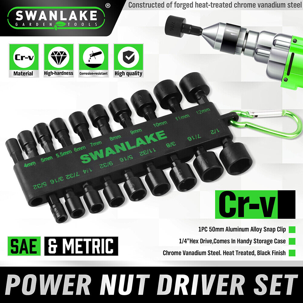 Swanlake 20Pcs Garden Tools Power Nut Driver Set Impact Drill SAE and Metric(will be no tracking) V465-66036