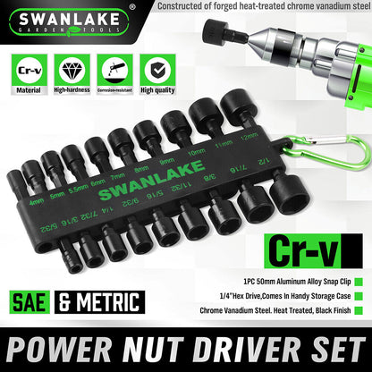 Swanlake 20Pcs Garden Tools Power Nut Driver Set Impact Drill SAE and Metric(will be no tracking) V465-66036