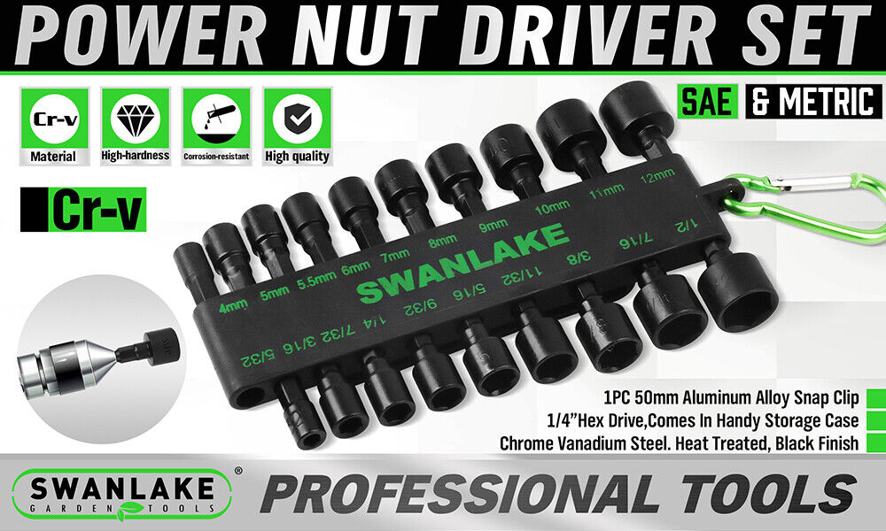 Swanlake 20Pcs Garden Tools Power Nut Driver Set Impact Drill SAE and Metric(will be no tracking) V465-66036