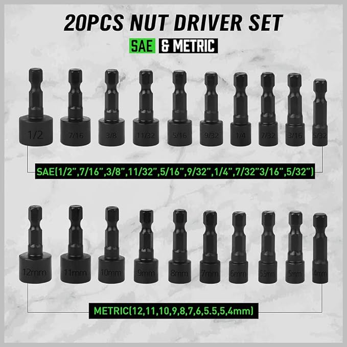 SWANLAKE GARDEN TOOLS (letter with no tracking)SWANLAKE 20PCS Power Nut Driver Set for Impact Drill, 1/4" Hex V465-66036-SW