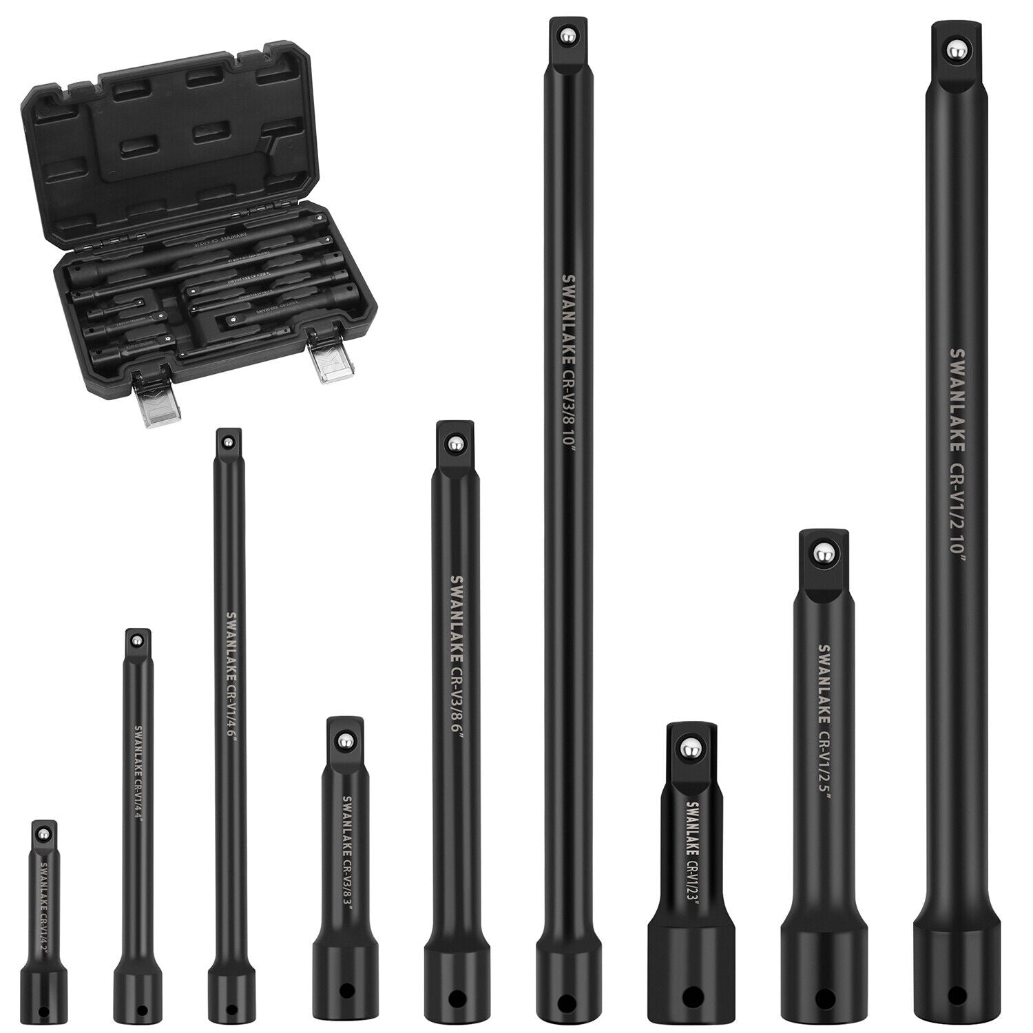 9Pcs Extension Bar Set 1/4" 3/8" 1/2" Black Drive Socket Auto Repairing V465-66039