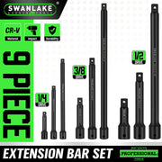 9Pcs Extension Bar Set 1/4" 3/8" 1/2" Black Drive Socket Auto Repairing V465-66039