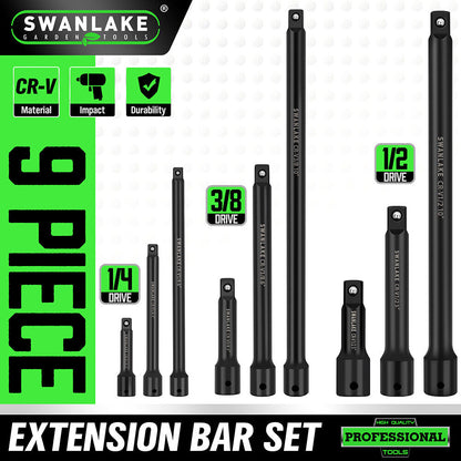 9Pcs Extension Bar Set 1/4" 3/8" 1/2" Black Drive Socket Auto Repairing V465-66039