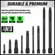 9Pcs Extension Bar Set 1/4" 3/8" 1/2" Black Drive Socket Auto Repairing V465-66039