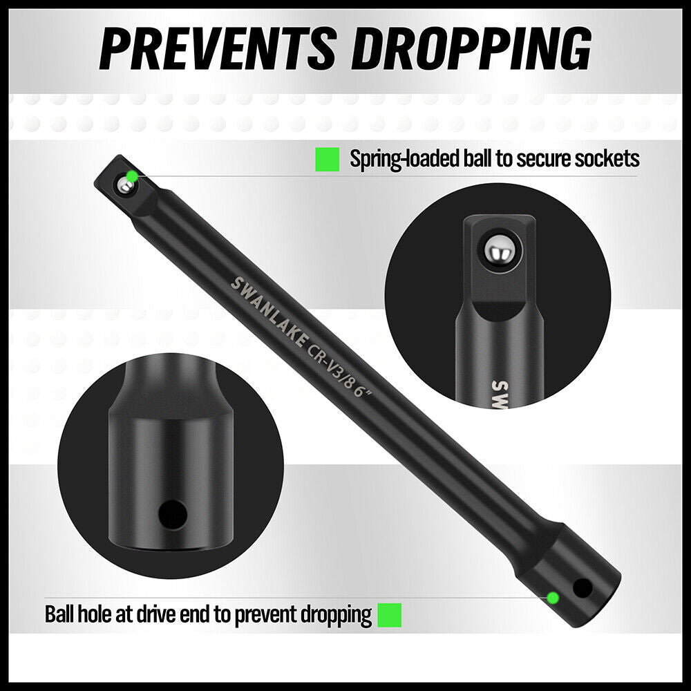 9Pcs Extension Bar Set 1/4" 3/8" 1/2" Black Drive Socket Auto Repairing V465-66039