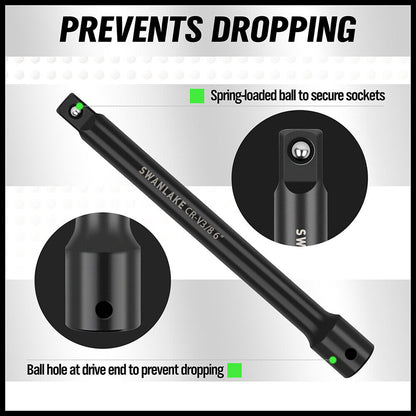 9Pcs Extension Bar Set 1/4" 3/8" 1/2" Black Drive Socket Auto Repairing V465-66039