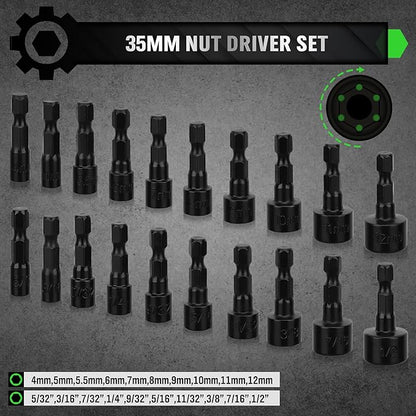 SWANLAKE SWANLAKE 39PCS Magnetic Hex Nut Driver Master Kit,1/4" Quick-Change Hex Shank, SAE & Metric Power V465-66046