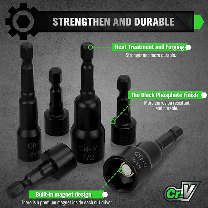 SWANLAKE SWANLAKE 39PCS Magnetic Hex Nut Driver Master Kit,1/4" Quick-Change Hex Shank, SAE & Metric Power V465-66046