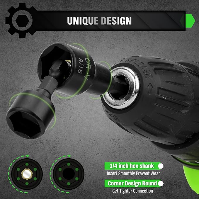 SWANLAKE SWANLAKE 39PCS Magnetic Hex Nut Driver Master Kit,1/4" Quick-Change Hex Shank, SAE & Metric Power V465-66046