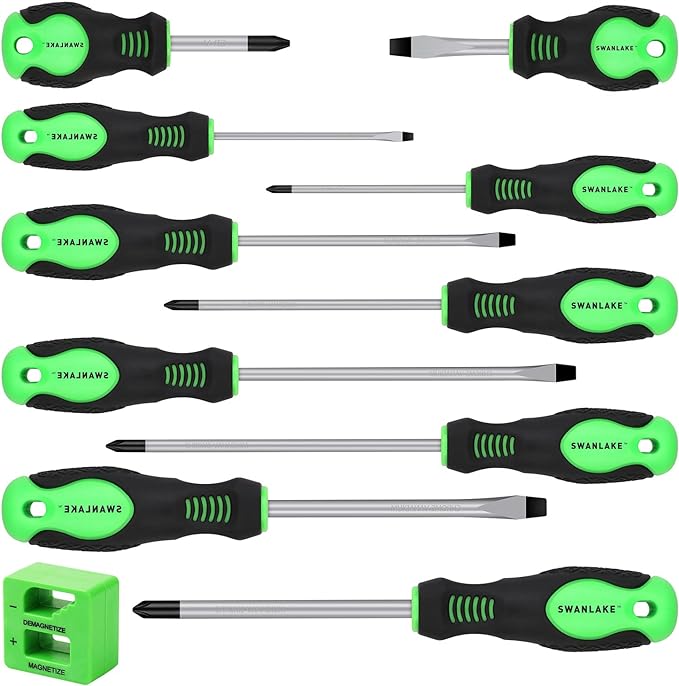 SWANLAKE 11PCS Screwdriver Set, Magnetic 5 Phillips and 5 Flat Head Tips for Fastening and Loosening Seized V465-66067