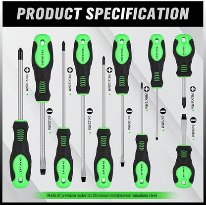 SWANLAKE 11PCS Screwdriver Set, Magnetic 5 Phillips and 5 Flat Head Tips for Fastening and Loosening Seized V465-66067