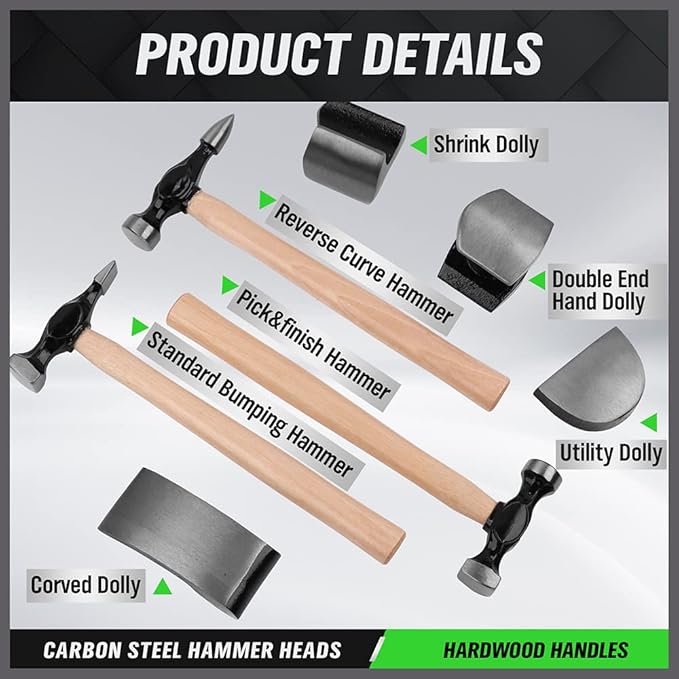 SWANLAKE GARDEN TOOLS 7 Piece Auto Body Repair Kit, Auto Body Tools, Auto Body Repair Tools with Carbon Steel V465-66076