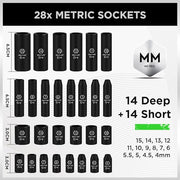 SWANLAKE 1/4" Drive Impact Socket Set, 56-Piece Standard SAE (5/32 to 9/16 inch) and Metric (4-15mm) Size, 6 V465-66107