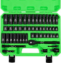 SWANLAKE 3/8" Drive Impact Socket Set, 50-Piece Standard SAE (5/16 to 3/4 inch) and Metric (8-22mm) Size, 6 V465-66108