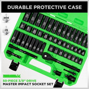SWANLAKE 3/8" Drive Impact Socket Set, 50-Piece Standard SAE (5/16 to 3/4 inch) and Metric (8-22mm) Size, 6 V465-66108