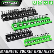SWANLAKE 4Pc Magnetic Socket Organizer Tray 3/8" 1/4" SAE Metric Socket Holder V465-66116