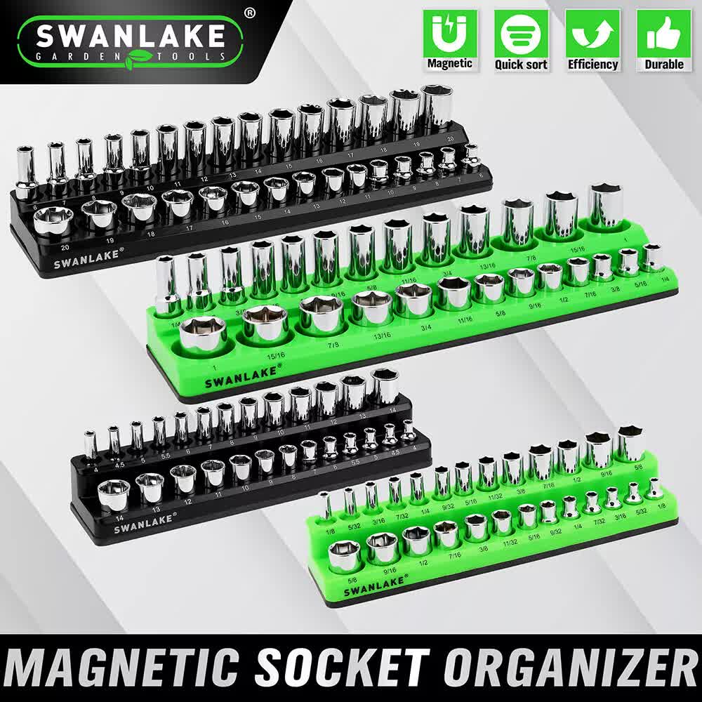 SWANLAKE 4Pc Magnetic Socket Organizer Tray 3/8" 1/4" SAE Metric Socket Holder V465-66116
