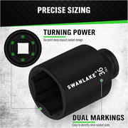 SWANLAKE 9-Piece 1/2" Drive Jumbo Impact Socket Set, Metric 29mm-38mm Large Socksts Spindle Axle Nut Impact V465-66118