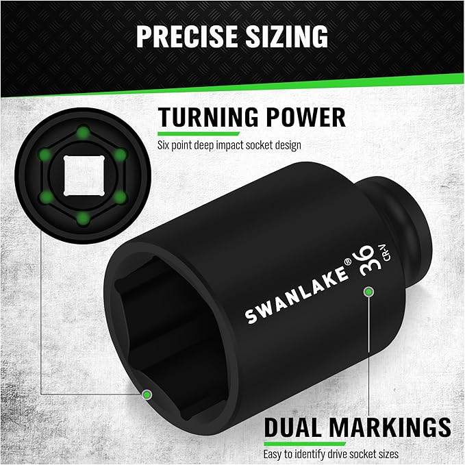 SWANLAKE 9-Piece 1/2" Drive Jumbo Impact Socket Set, Metric 29mm-38mm Large Socksts Spindle Axle Nut Impact V465-66118
