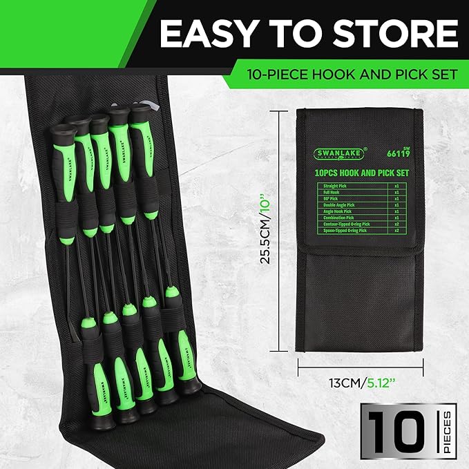 SWANLAKE 10-Piece Pick and Hook Set, Pick Tool Set for Car Auto Oil Seal/O-Ring Seal Gasket Pick Mini Hooks V465-66119