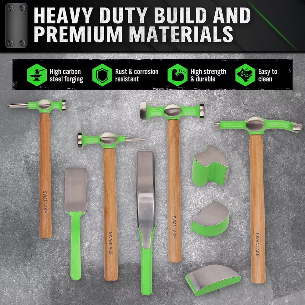 9-Piece Garden Tools Auto Body Hammer Dolly Set Car Body Dent Repair Tool Case V465-66132