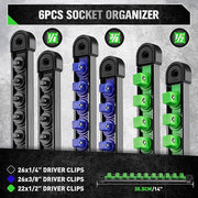 SWANLAKE 6-Piece Swivel Socket Organiser Set, 1/4-Inch x 26 Clips, 3/8-Inch x 26 Clips, 1/2-Inch x 22 Clips, V465-66138