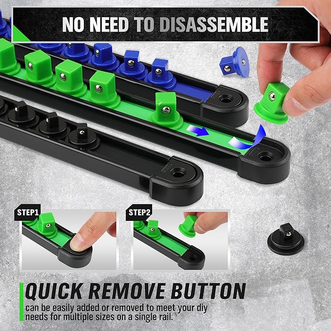 SWANLAKE 6-Piece Swivel Socket Organiser Set, 1/4-Inch x 26 Clips, 3/8-Inch x 26 Clips, 1/2-Inch x 22 Clips, V465-66138