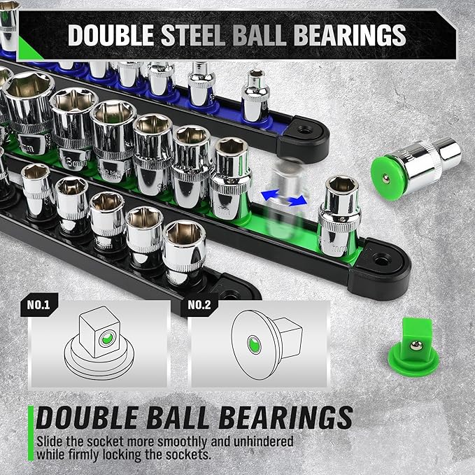 SWANLAKE 6-Piece Swivel Socket Organiser Set, 1/4-Inch x 26 Clips, 3/8-Inch x 26 Clips, 1/2-Inch x 22 Clips, V465-66138