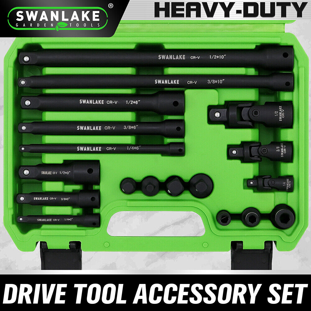 SWANLAKE 18Pcs Drive Tool Accessory Set Extension Bars Impact Universal Joint V465-66145