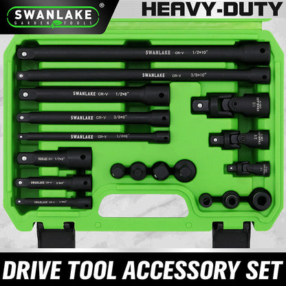 SWANLAKE 18Pcs Drive Tool Accessory Set Extension Bars Impact Universal Joint V465-66145