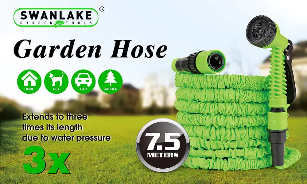 25FT Water Garden Hose Flexible Expandable Pipe Car Wash W/ Spray Nozzle Gun V465-66154