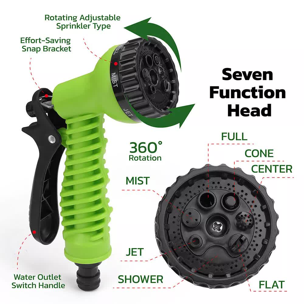 25FT Water Garden Hose Flexible Expandable Pipe Car Wash W/ Spray Nozzle Gun V465-66154